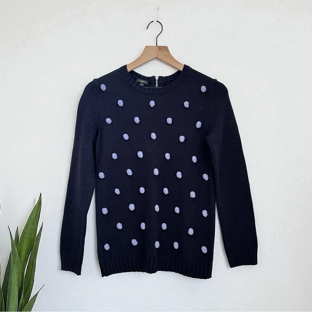 Talbots Women's Ribbed Blue Cotton Back Zipper Long Sleeve Sweater Size SP